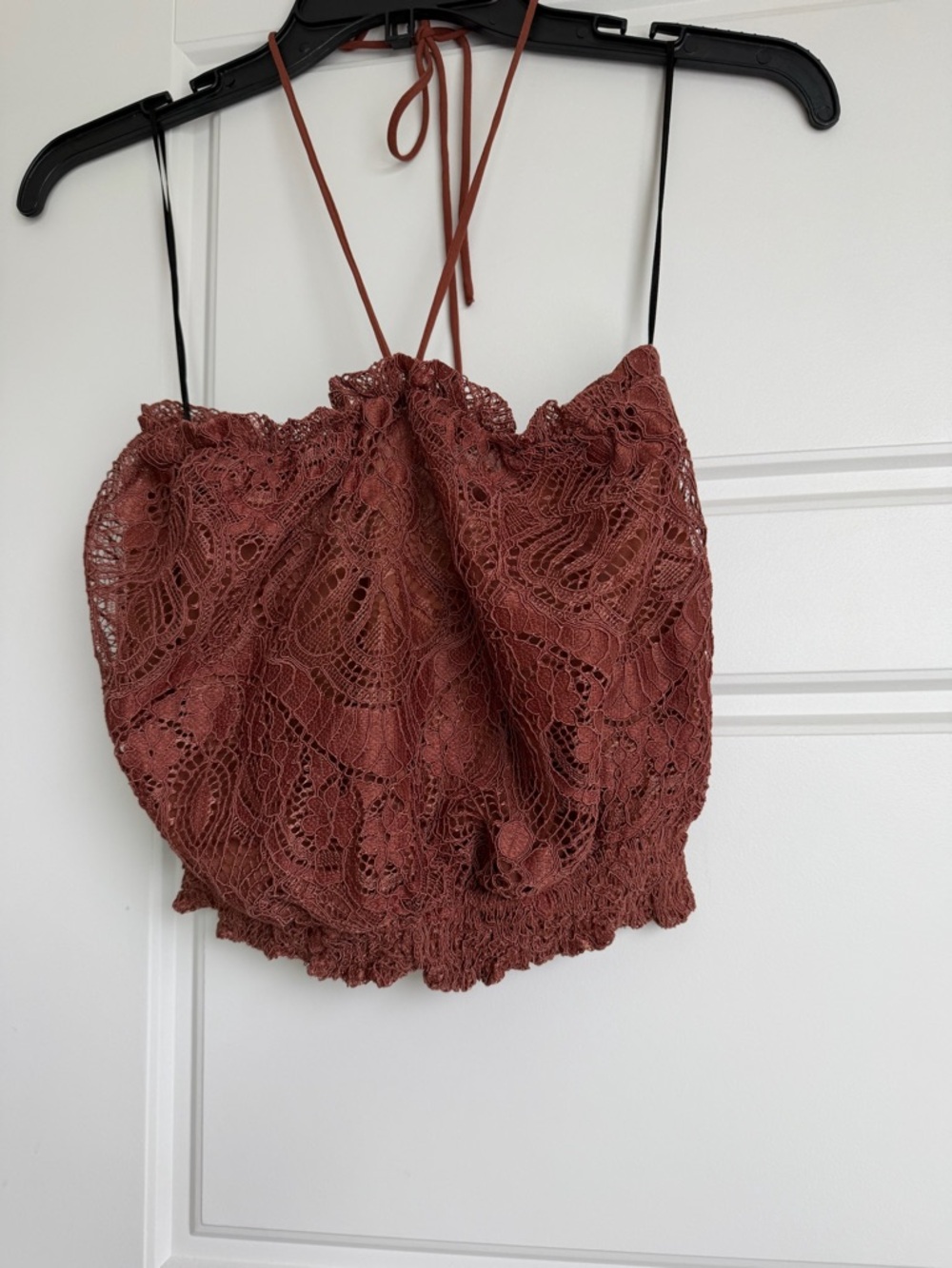 027 H&M Brown/Rust Boho Lace Halter Top SZ 2
